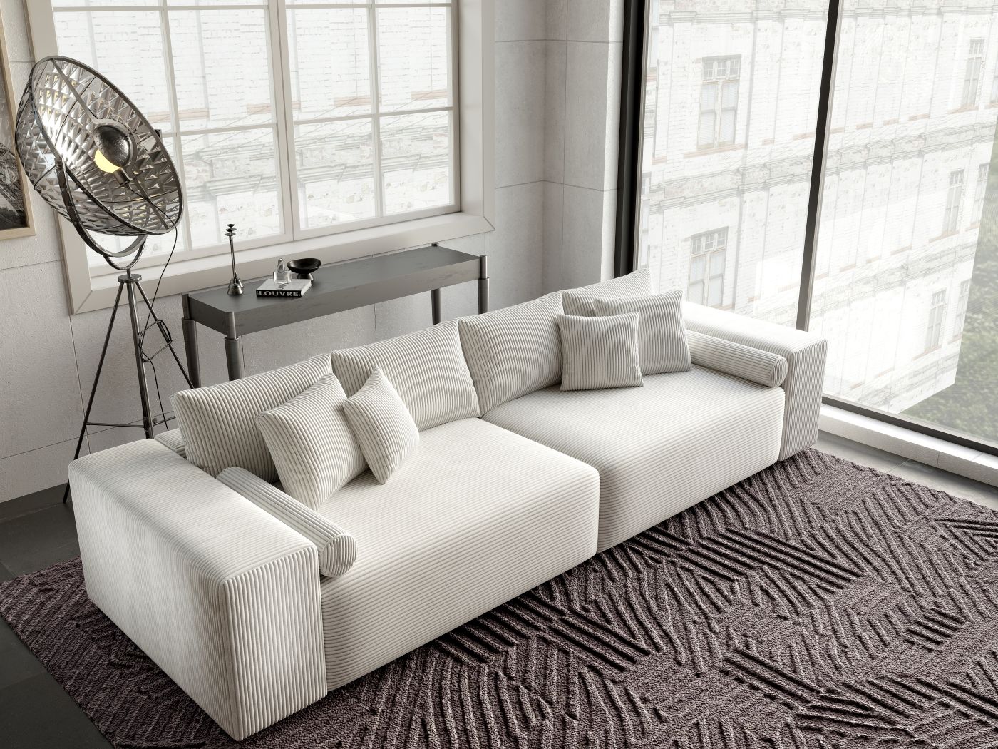 Canapea extensibilă dumonde cu ladă de depozitare si sezut confortabil din spuma HR, Marbela Zoom Bej XXL 295x100 cm fabrica