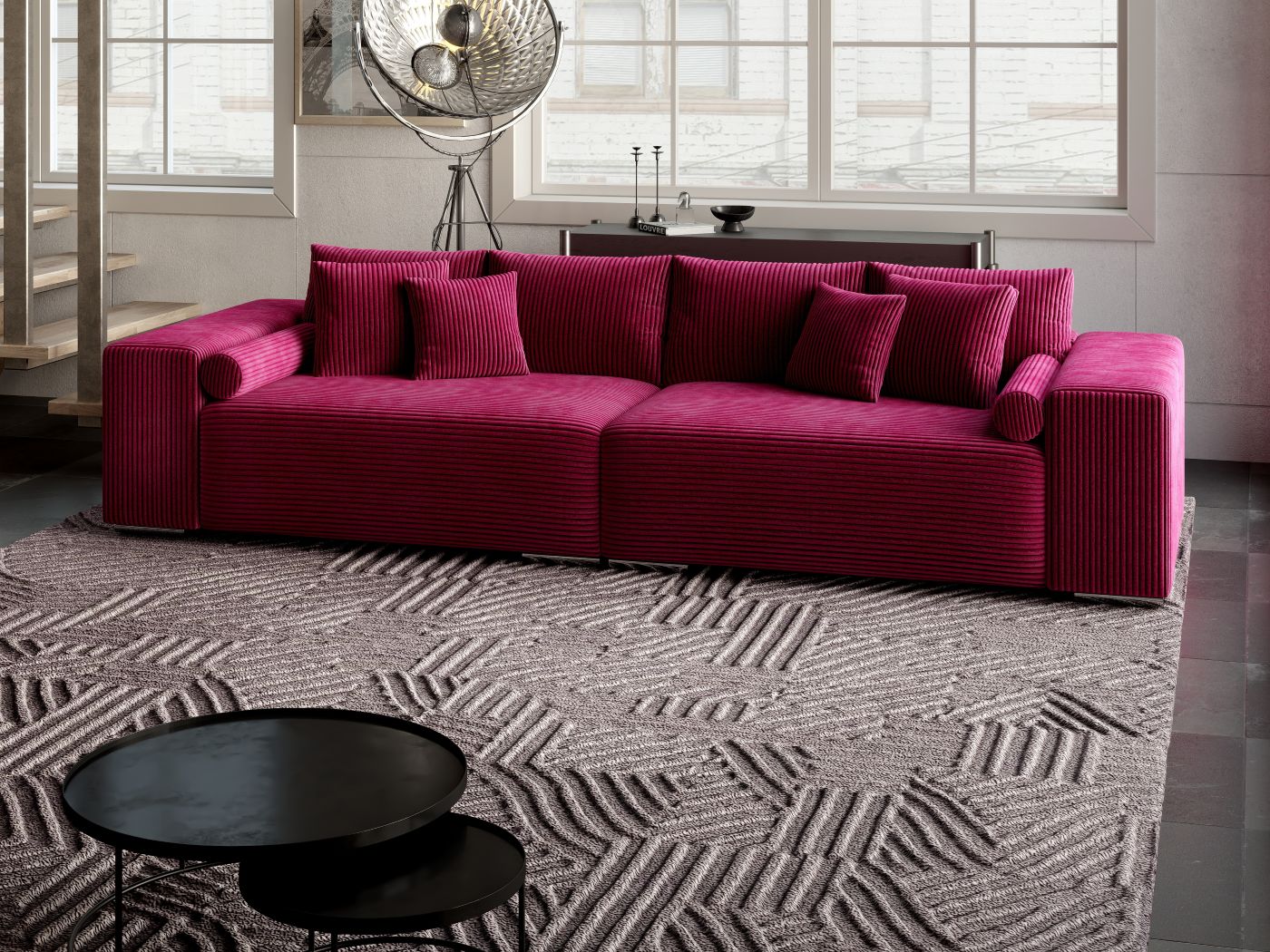 Canapea extensibilă dumonde cu ladă de depozitare si sezut confortabil din spuma HR, Marbela Zoom Red XXL 295x100 cm fabrica