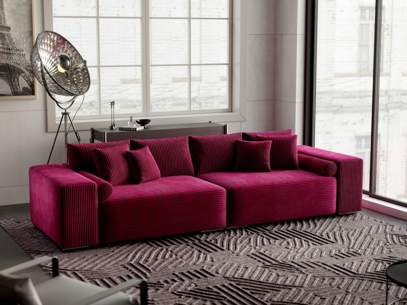 Canapea extensibilă dumonde cu ladă de depozitare si sezut confortabil din spuma HR, Marbela Zoom Red XXL 295x100 cm fabrica