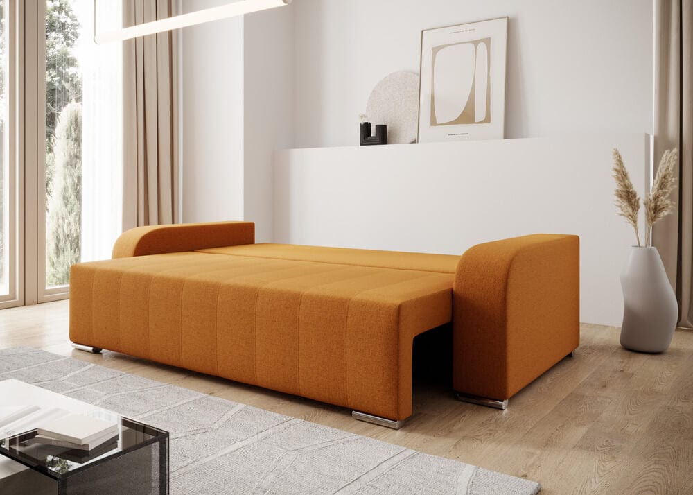 Canapea extensibilă dumonde cu ladă de depozitare si sezut confortabil din spuma HR, Sofia Yellow 240x100 cm