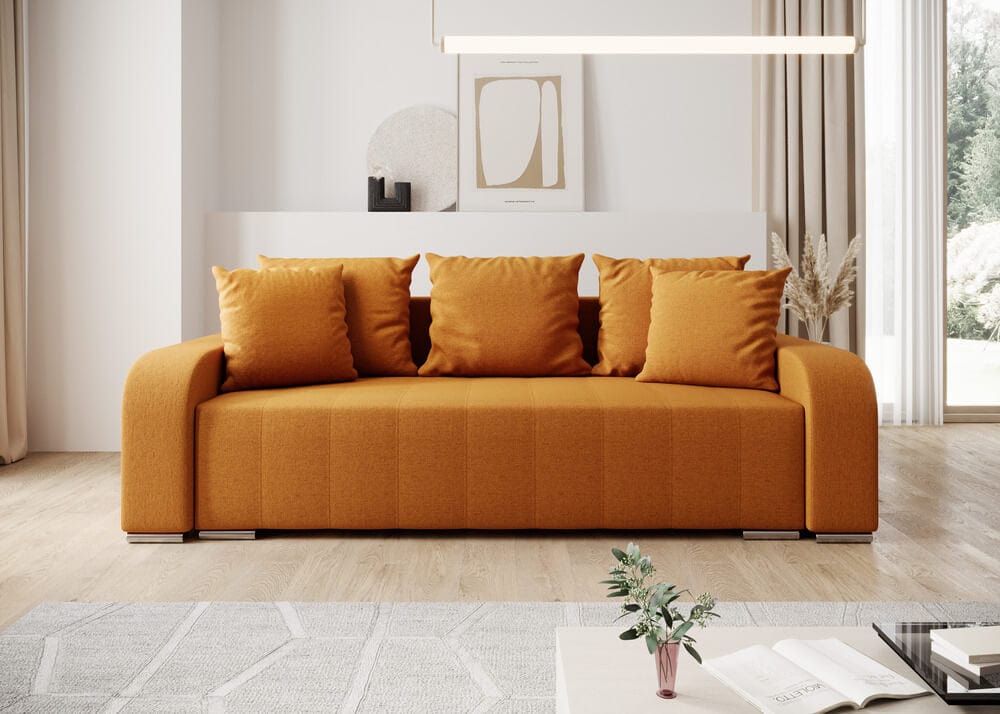 Canapea extensibilă dumonde cu ladă de depozitare si sezut confortabil din spuma HR, Sofia Yellow 240x100 cm