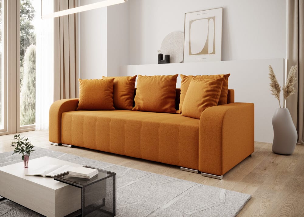 Canapea extensibilă dumonde cu ladă de depozitare si sezut confortabil din spuma HR, Sofia Yellow 240x100 cm