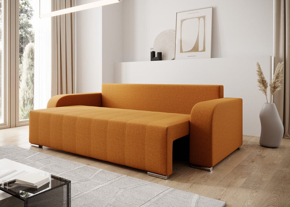 Canapea extensibilă dumonde cu ladă de depozitare si sezut confortabil din spuma HR, Sofia Yellow 240x100 cm Fabrica