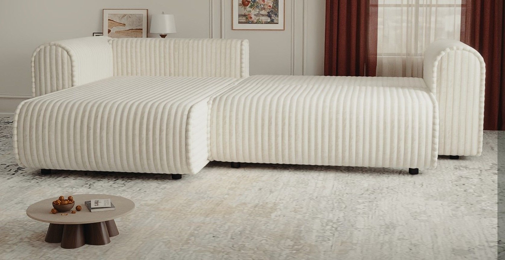 Colțar extensibil dumonde cu ladă de depozitare si sezut confortabil din spuma high-density, Monaco L Tilia Roz 270x100 cm