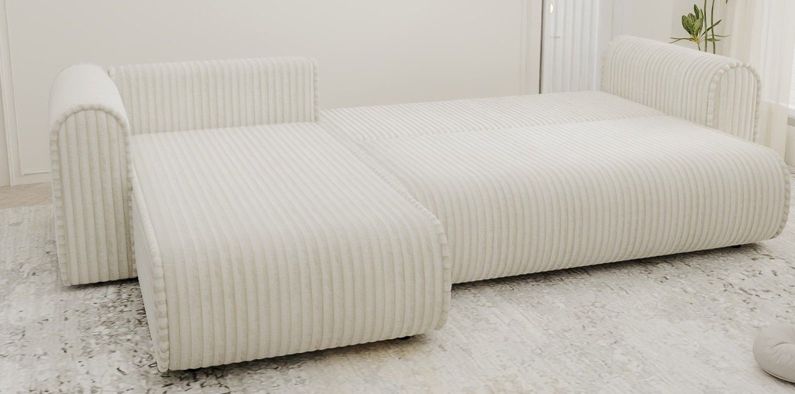 Colțar extensibil dumonde cu ladă de depozitare si sezut confortabil din spuma high-density, Monaco XL Tilia Bej 340x185 cm