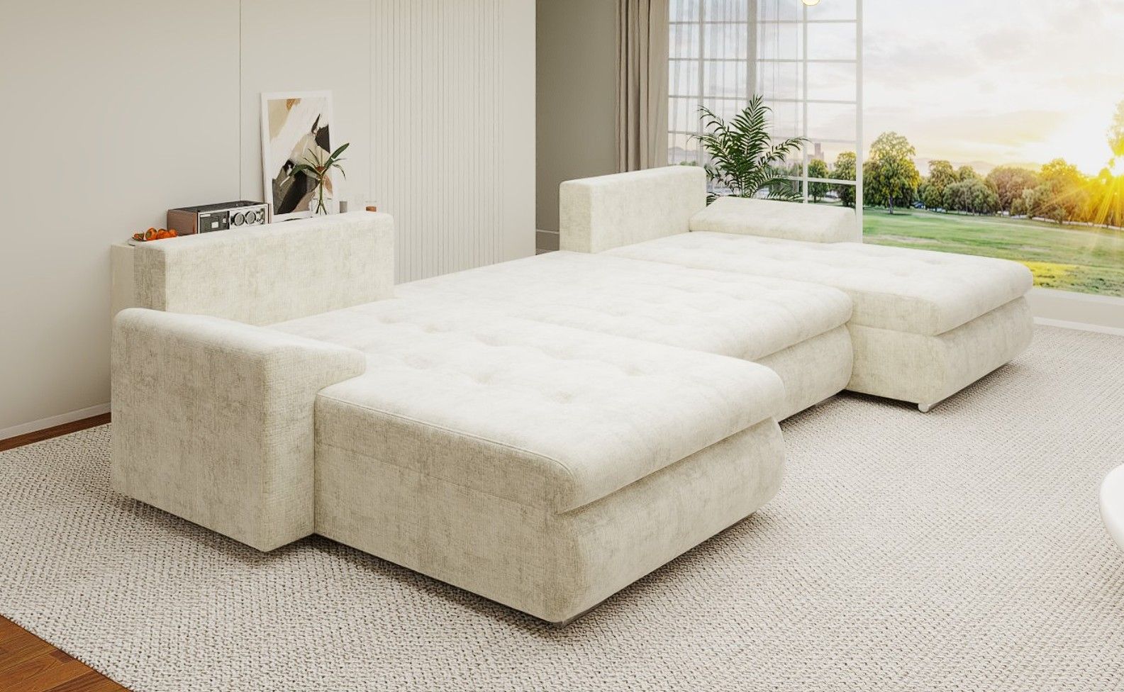 Colțar extensibil dumonde cu ladă de depozitare si sezut confortabil din spuma high-density, Leonardo U Arena Gri 15 360x185 cm