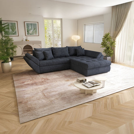 Colțar extensibil dumonde cu ladă de depozitare si sezut confortabil din spuma HR, Loana Antracit II 270x185 cm Fabrica