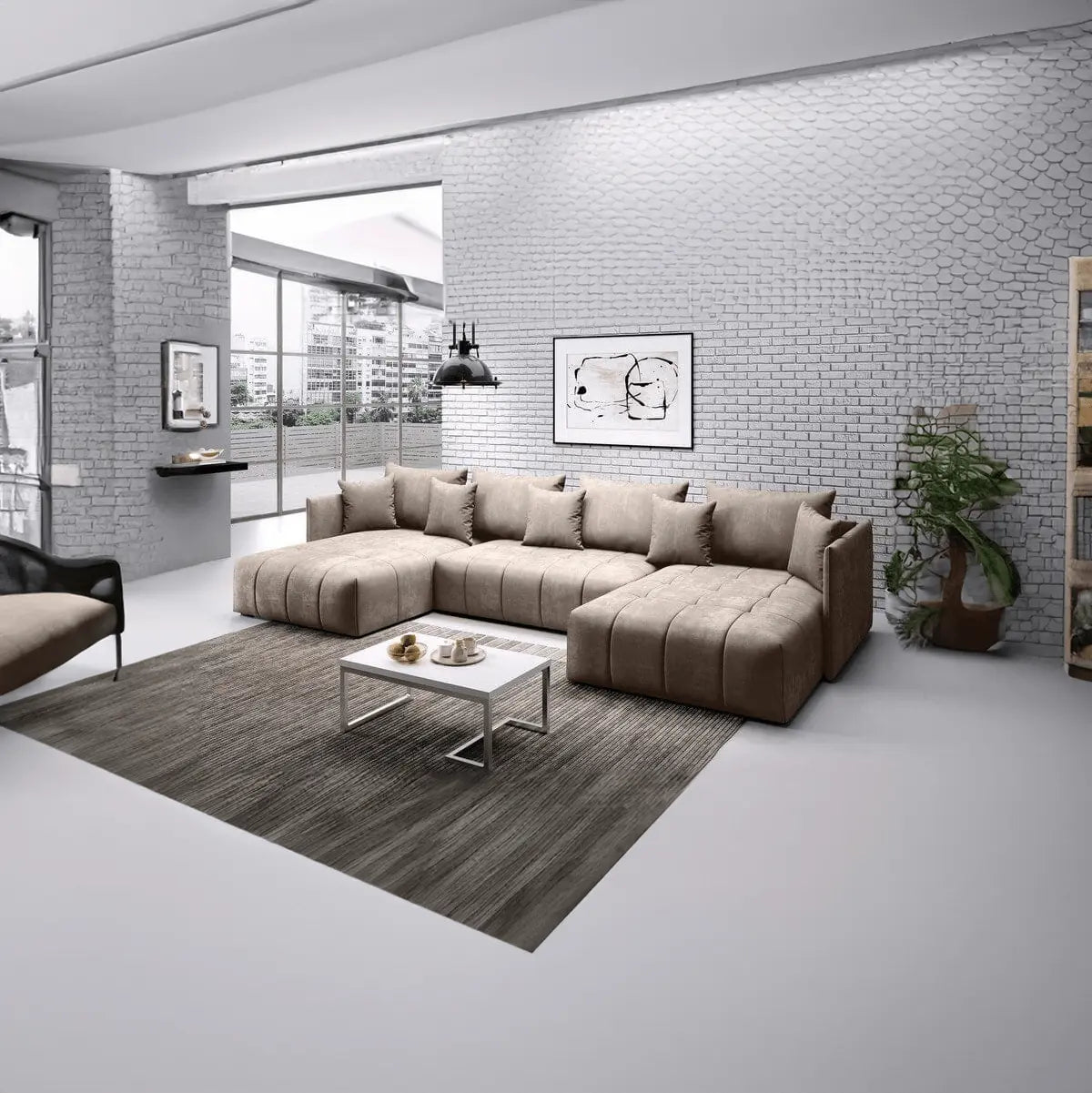 Colțar extensibil dumonde cu ladă de depozitare si sezut confortabil din spuma HR, Malta U Beige 340x185 cm Fabrica