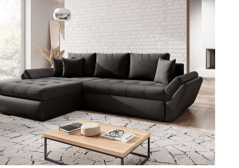 Colțar extensibil cu ladă de depozitare Loana Black II 275x185 cm | Dumonde Furniture & Deco Concept.