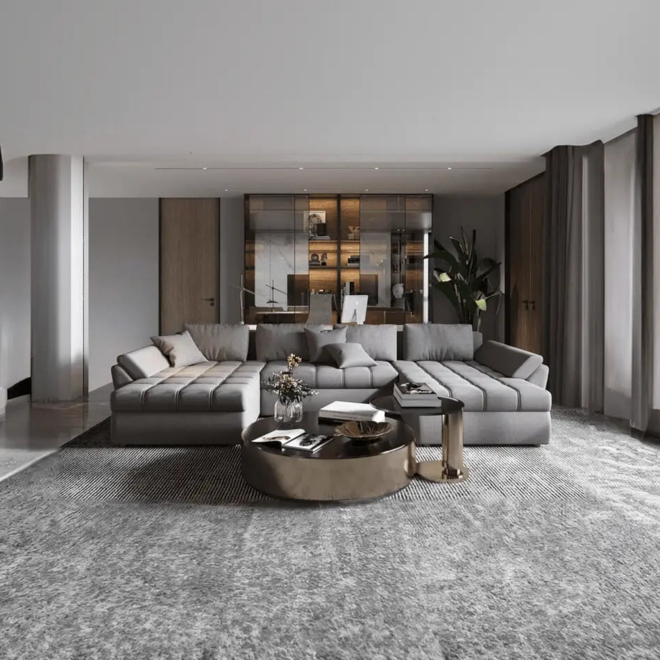 Colțar extensibil dumonde cu ladă de depozitare si sezut confortabil din spuma HR, Loana Grey U 355x185 cm