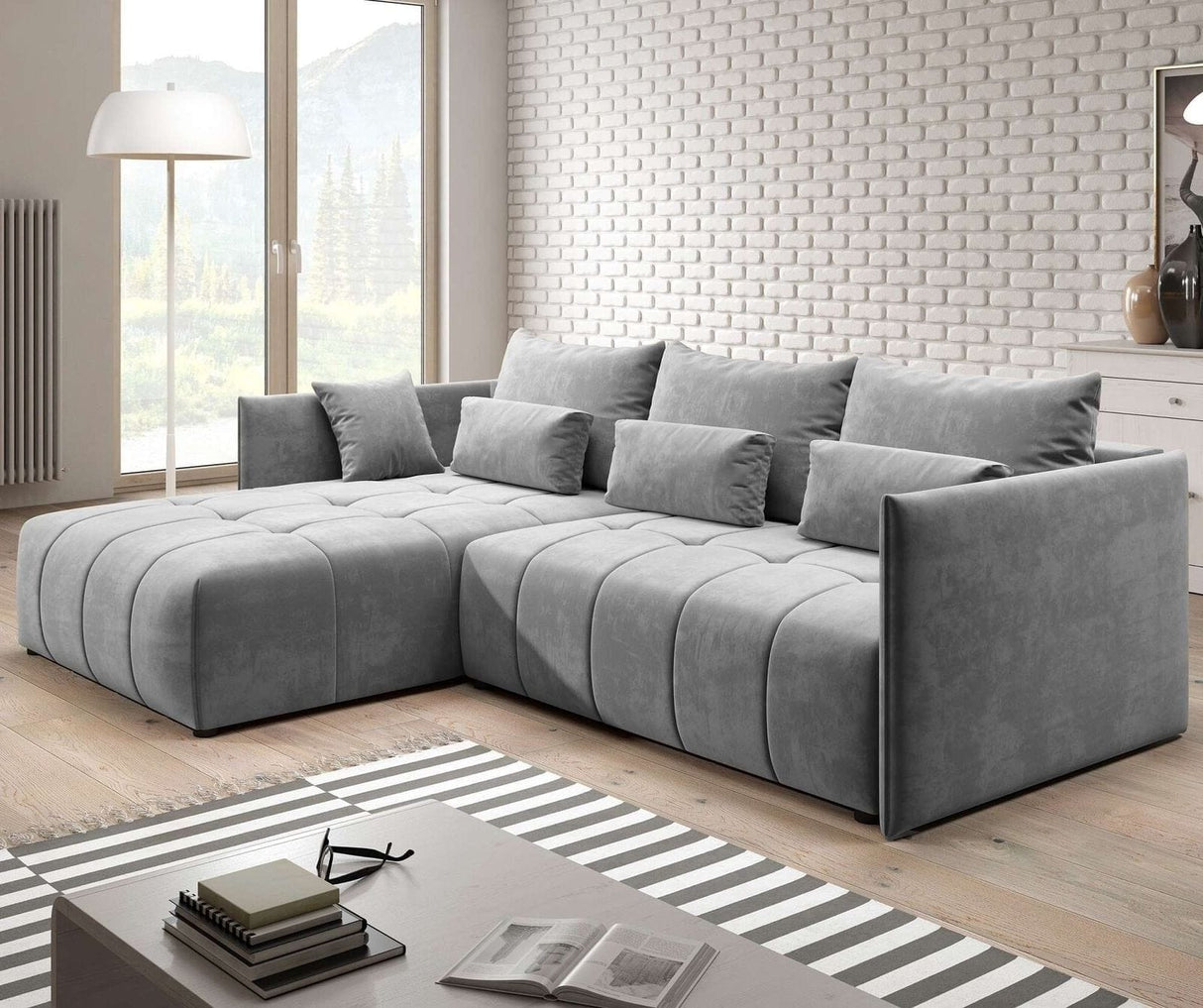 Colțar extensibil cu ladă de depozitare si sezut confortabil din spuma HR, Malta Grey 235x185 cm