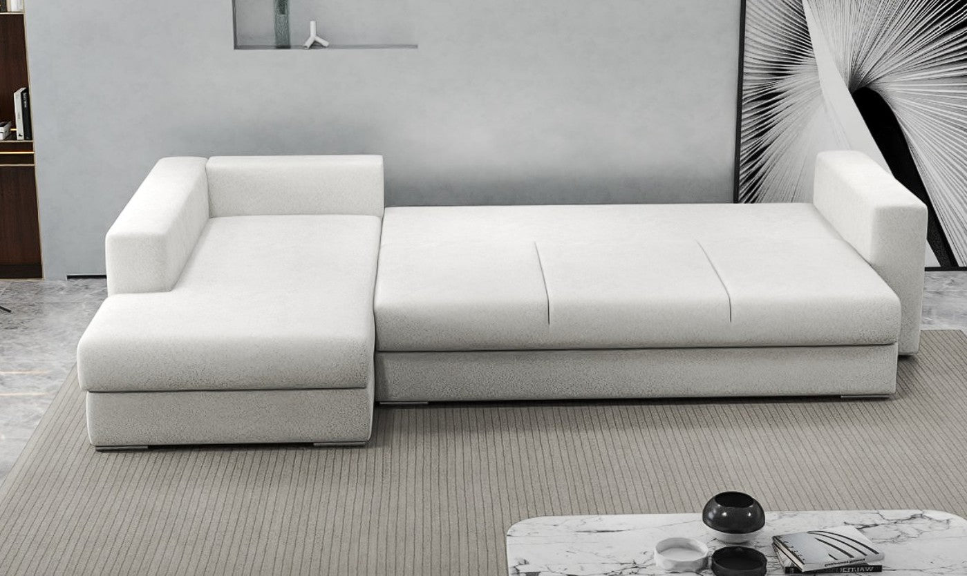 Colțar extensibil dumonde cu ladă de depozitare si sezut confortabil din spuma HR, Gloria Euphoria Ivory 320x183 cm Fabrica