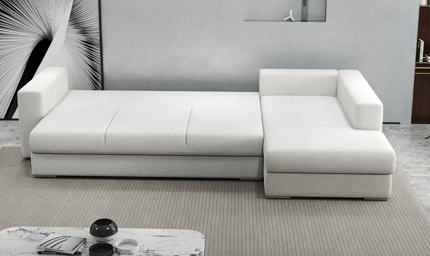 Colțar extensibil dumonde cu ladă de depozitare si sezut confortabil din spuma HR, Gloria Euphoria Ivory II 320x183 cm Fabrica