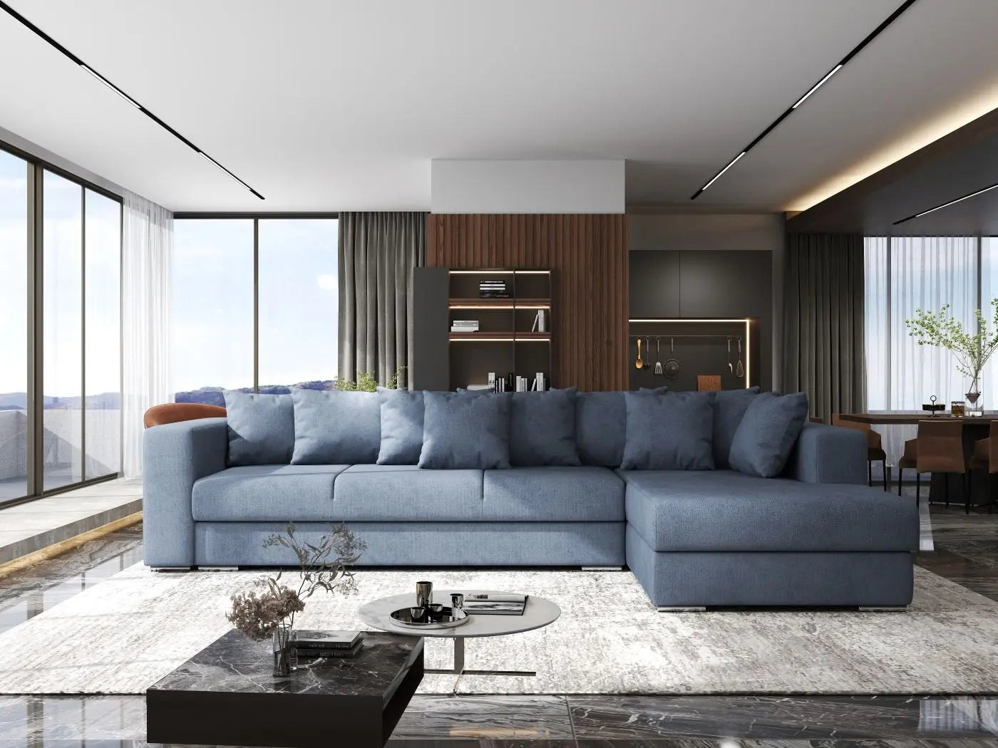 Colțar extensibil dumonde cu ladă de depozitare si sezut confortabil din spuma HR, Gloria Antracit II 320x183 cm Fabrica