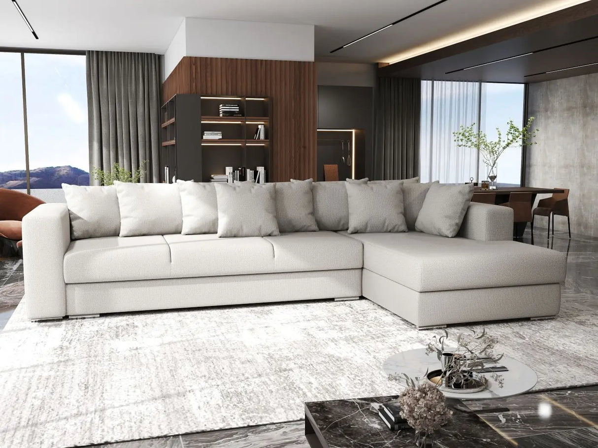Colțar extensibil dumonde cu ladă de depozitare si sezut confortabil din spuma HR, Gloria Beige II 320x183 cm Fabrica