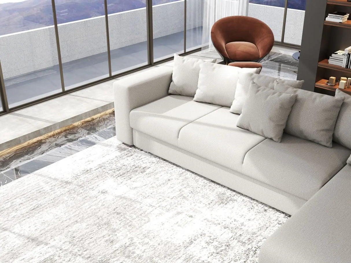 Colțar extensibil dumonde cu ladă de depozitare si sezut confortabil din spuma HR, Gloria Beige II 320x183 cm Fabrica