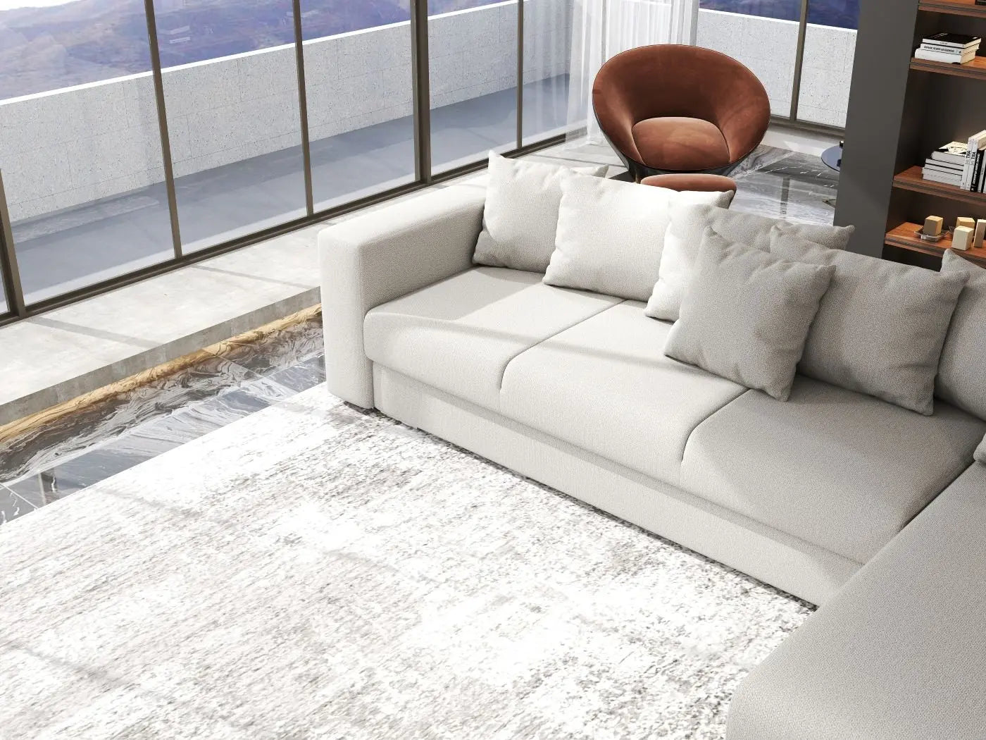 Colțar extensibil dumonde cu ladă de depozitare si sezut confortabil din spuma HR, Gloria Beige II 320x183 cm Fabrica