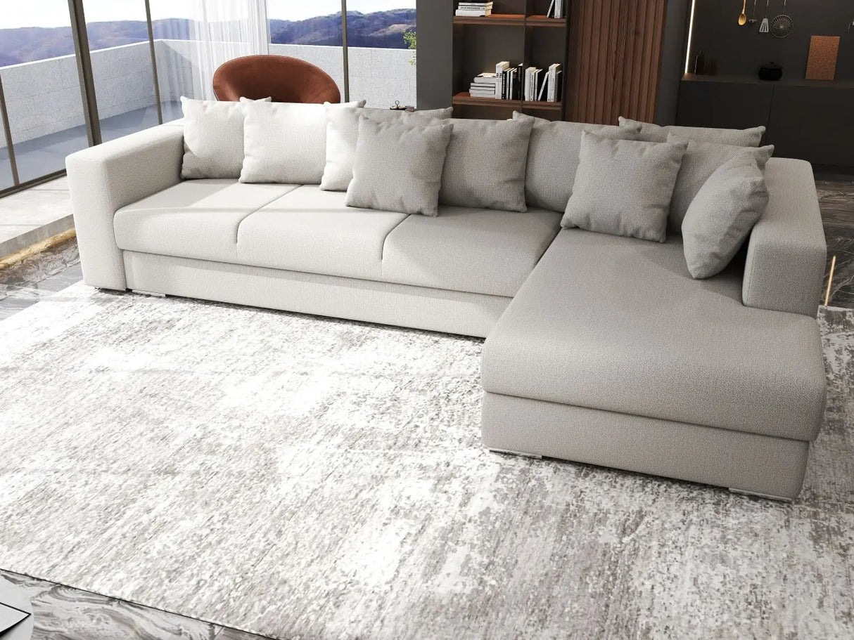 Colțar extensibil dumonde cu ladă de depozitare si sezut confortabil din spuma HR, Gloria Beige II 320x183 cm Fabrica
