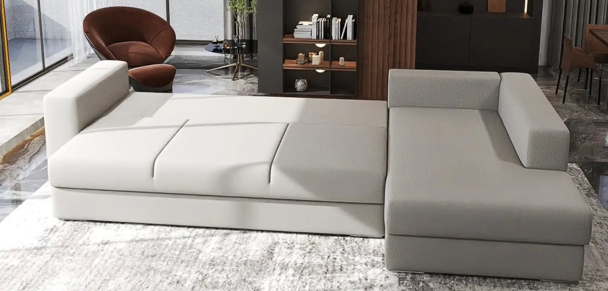 Colțar extensibil dumonde cu ladă de depozitare si sezut confortabil din spuma HR, Gloria Beige II 320x183 cm Fabrica