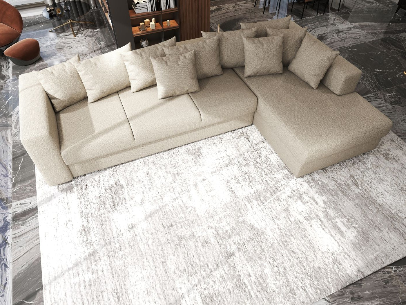Colțar extensibil dumonde cu ladă de depozitare si sezut confortabil din spuma HR, Gloria Enjoy Camel II 320x183 cm Fabrica