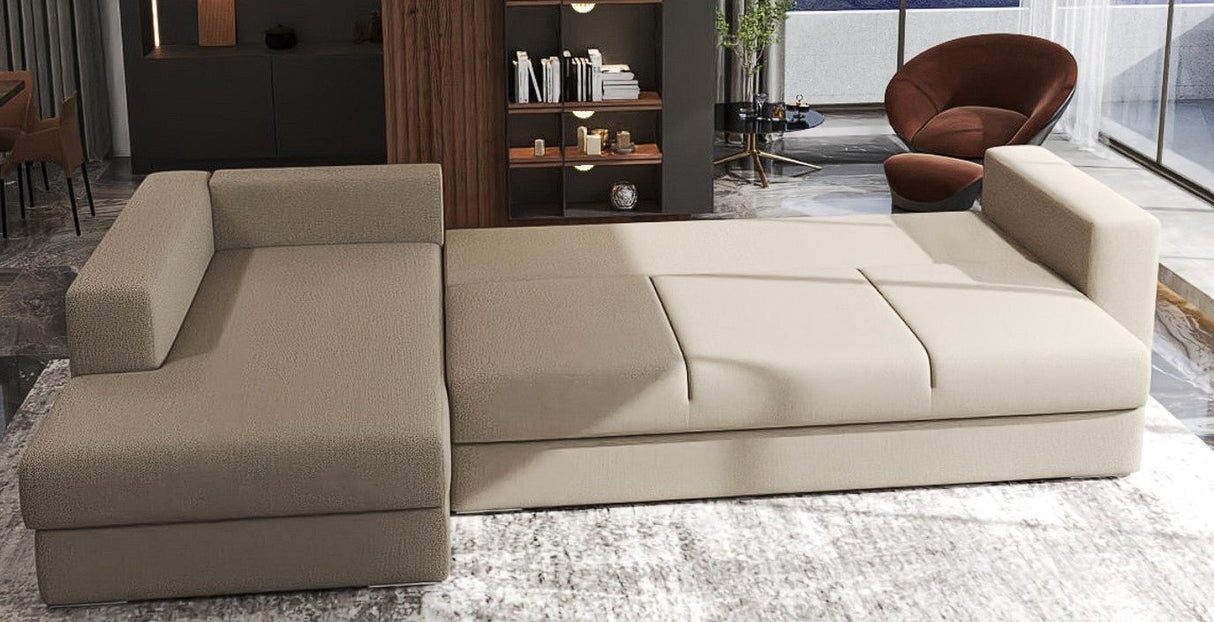Colțar extensibil dumonde cu ladă de depozitare si sezut confortabil din spuma HR, Gloria Beige IV 320x183 cm Fabrica