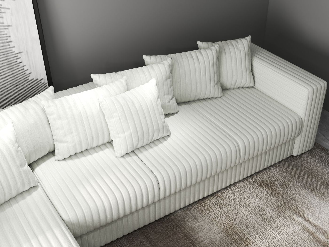 Colțar extensibil dumonde cu ladă de depozitare si sezut confortabil din spuma HR, Gloria  Ambience Ivory 320x183 cm Fabrica