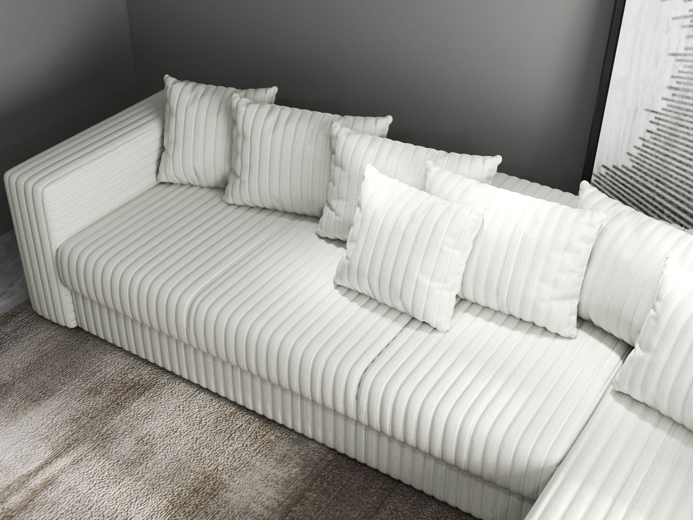 Colțar extensibil dumonde cu ladă de depozitare si sezut confortabil din spuma HR, Gloria Ambience Ivory II 320x183 cm Fabrica