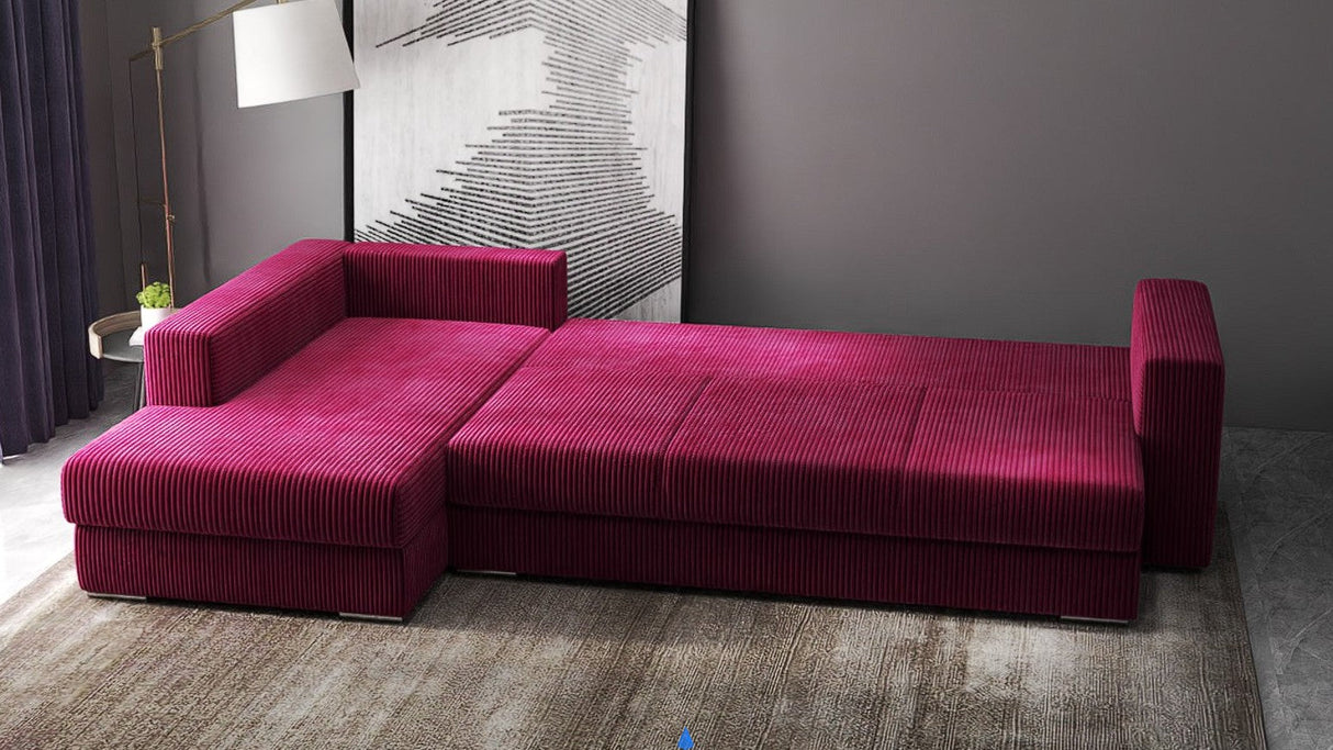 Colțar extensibil dumonde cu ladă de depozitare si sezut confortabil din spuma HR, Gloria Bordeaux Zoom 320x183 cm Fabrica