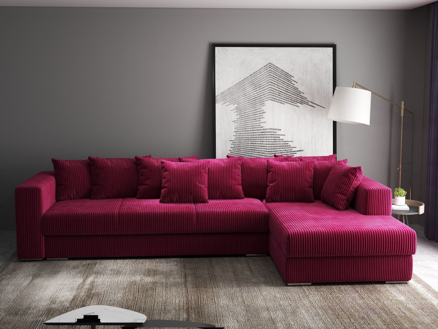 Colțar extensibil dumonde cu ladă de depozitare si sezut confortabil din spuma HR, Gloria Zoom Red II 320x183 cm Fabrica