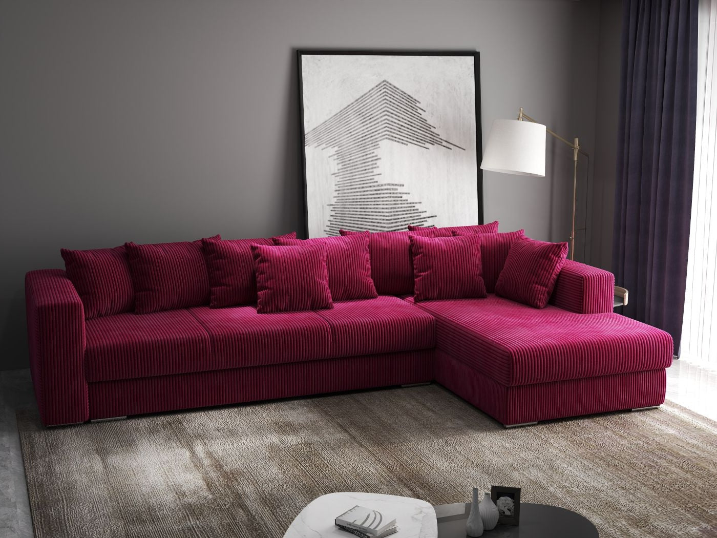 Colțar extensibil dumonde cu ladă de depozitare si sezut confortabil din spuma HR, Gloria Zoom Red II 320x183 cm Fabrica