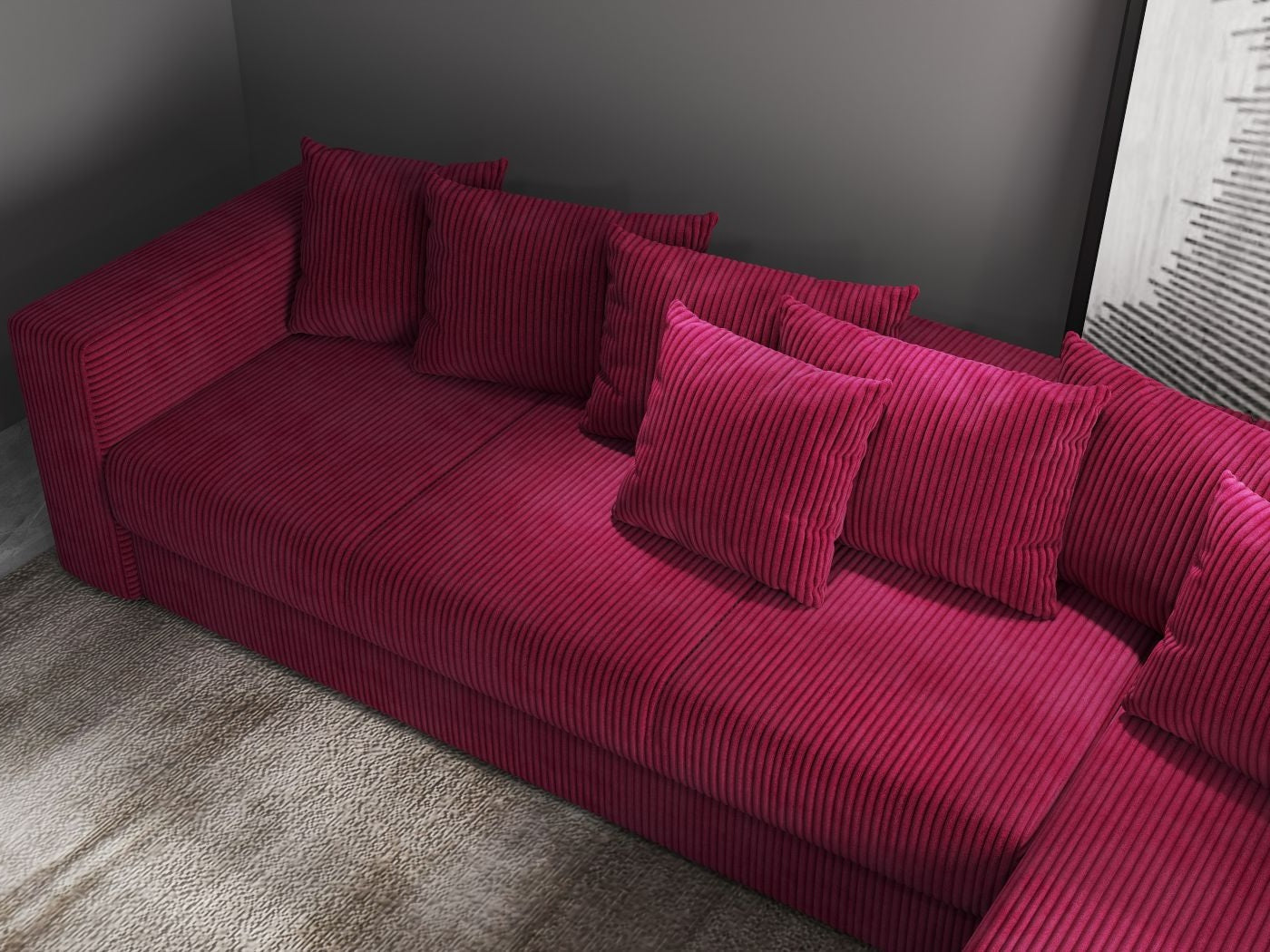 Colțar extensibil dumonde cu ladă de depozitare si sezut confortabil din spuma HR, Gloria Zoom Red II 320x183 cm Fabrica