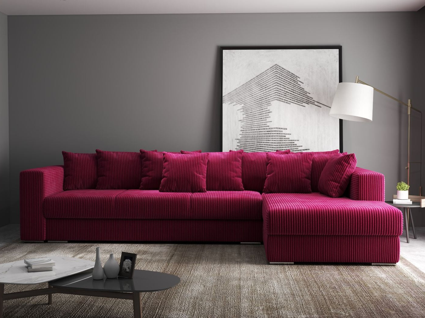 Colțar extensibil dumonde cu ladă de depozitare si sezut confortabil din spuma HR, Gloria Zoom Red II 320x183 cm Fabrica
