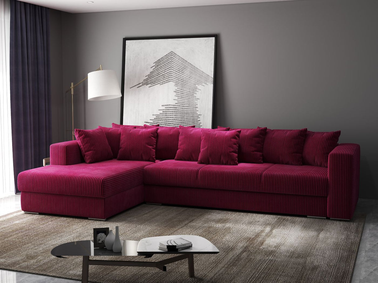 Colțar extensibil dumonde cu ladă de depozitare si sezut confortabil din spuma HR, Gloria Bordeaux Zoom 320x183 cm Fabrica