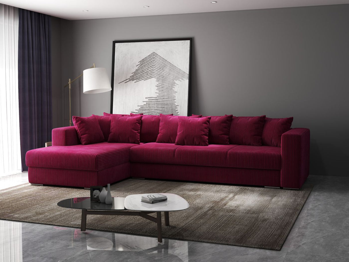 Colțar extensibil dumonde cu ladă de depozitare si sezut confortabil din spuma HR, Gloria Bordeaux Zoom 320x183 cm Fabrica