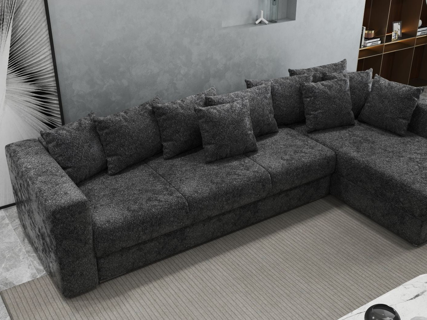 Colțar extensibil dumonde cu ladă de depozitare si sezut confortabil din spuma HR, Gloria Euphoria Black II 320x183 cm Fabrica