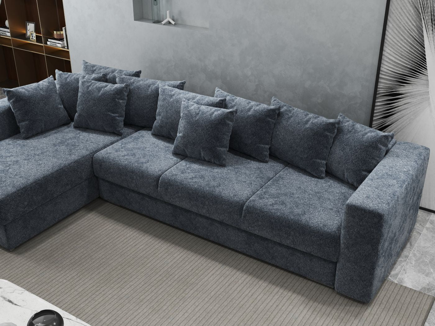 Colțar extensibil dumonde cu ladă de depozitare si sezut confortabil din spuma HR, Gloria Euphoria Grafit 320x183 cm Fabrica