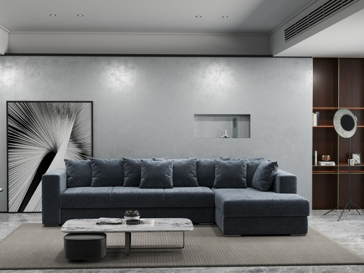 Colțar extensibil dumonde cu ladă de depozitare si sezut confortabil din spuma HR, Gloria Euphoria Grafit II 320x183 cm Fabrica