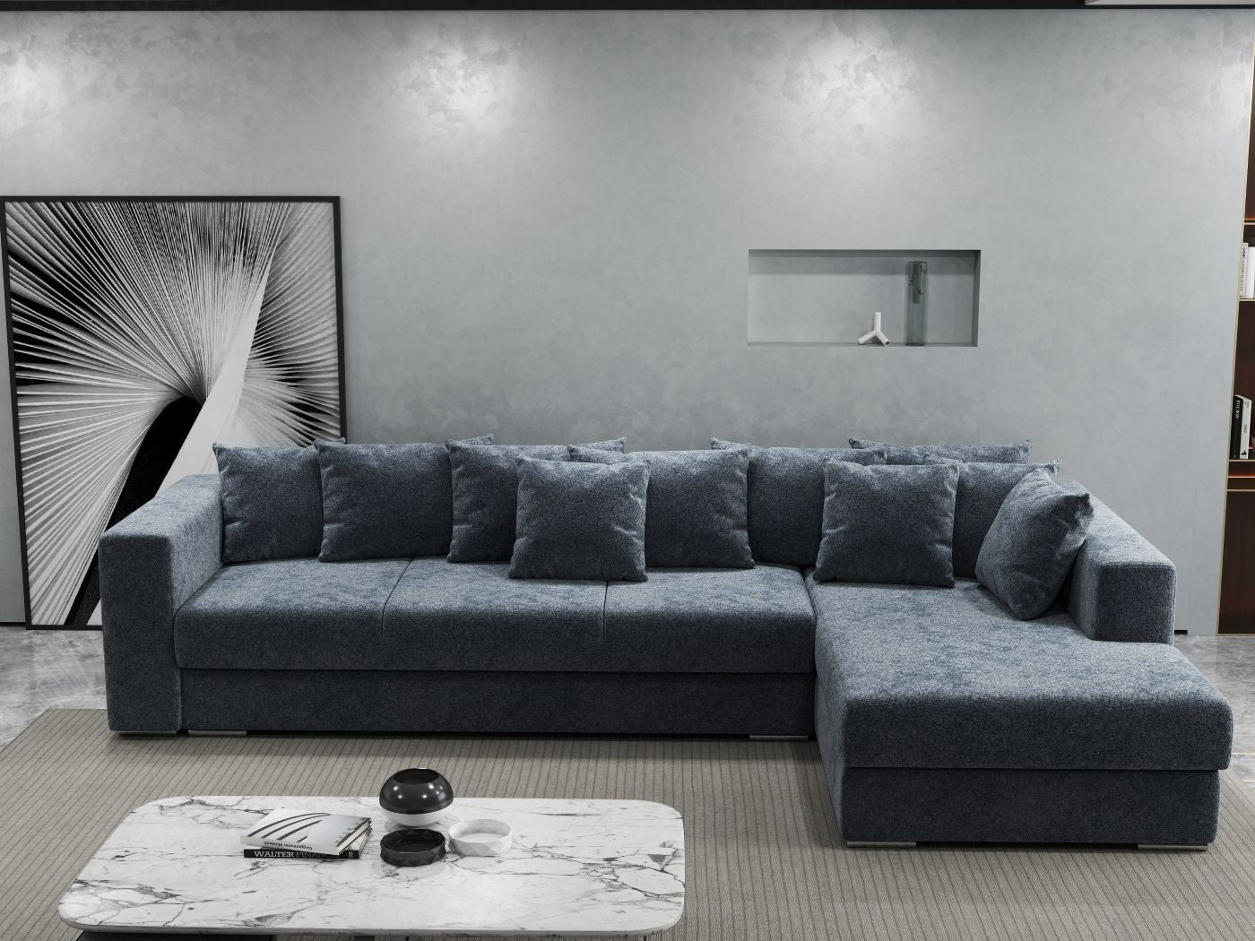 Colțar extensibil dumonde cu ladă de depozitare si sezut confortabil din spuma HR, Gloria Euphoria Grafit II 320x183 cm Fabrica