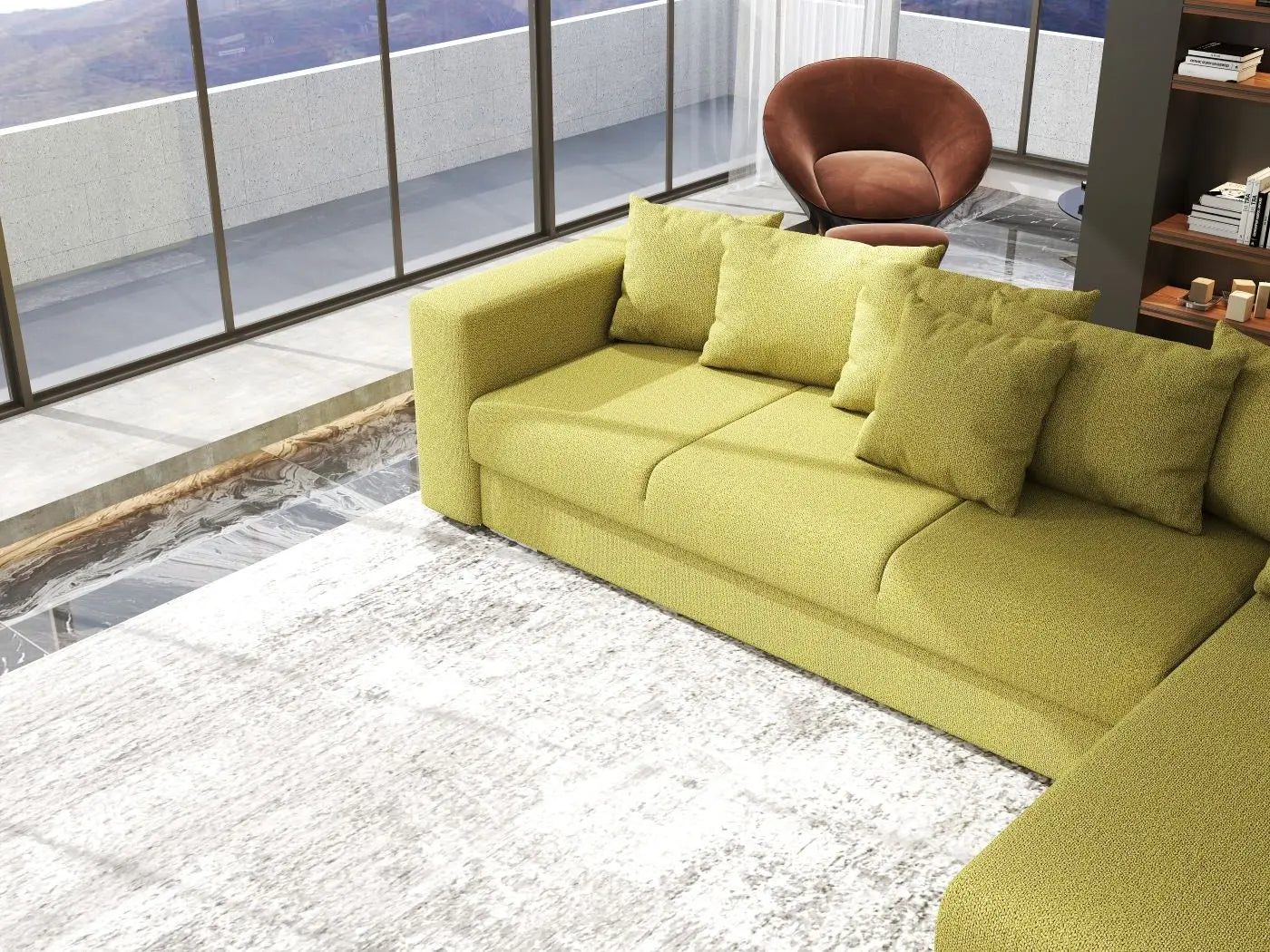 Colțar extensibil dumonde cu ladă de depozitare si sezut confortabil din spuma HR, Gloria Green Lux II 320x183 cm Fabrica