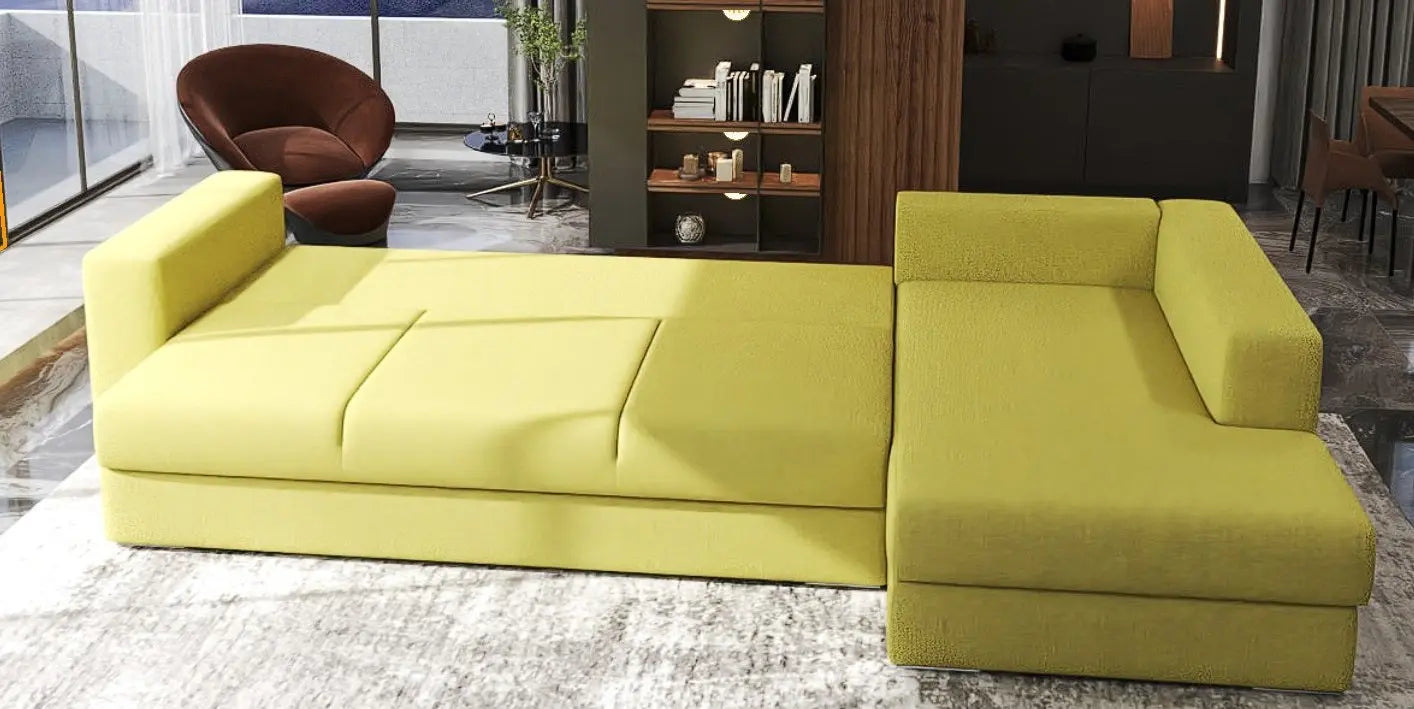 Colțar extensibil dumonde cu ladă de depozitare si sezut confortabil din spuma HR, Gloria Green Lux II 320x183 cm Fabrica