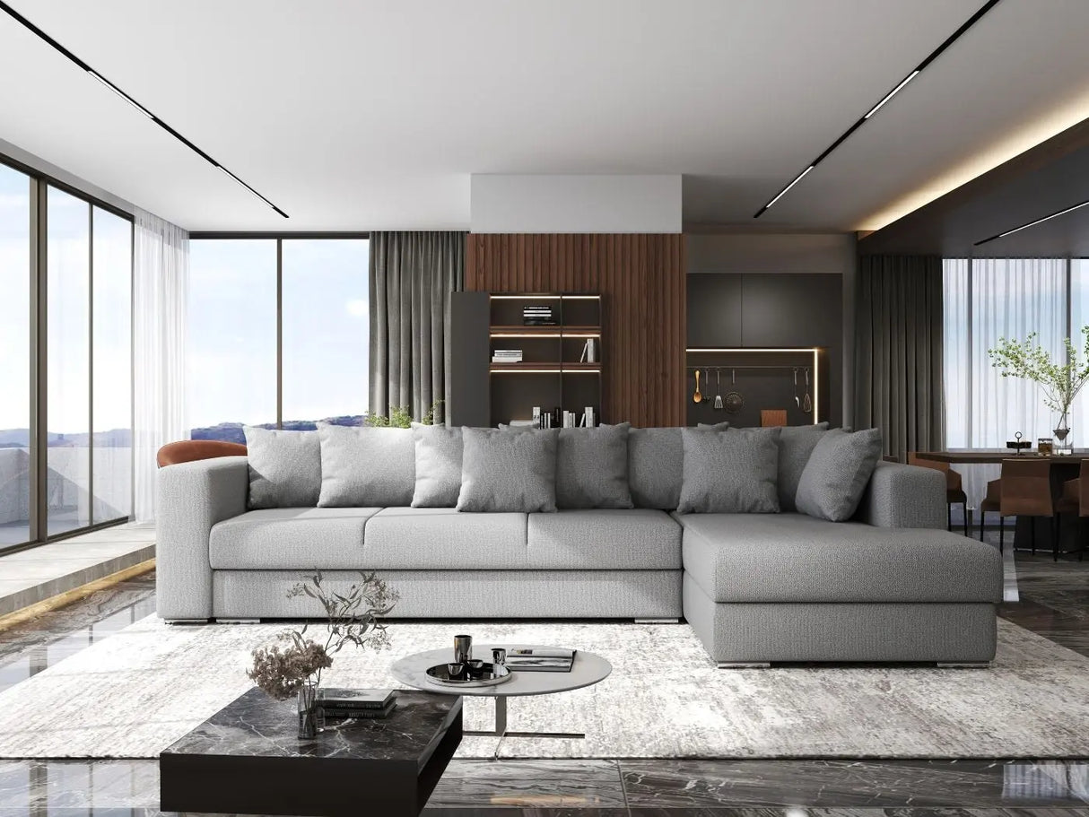 Colțar extensibil dumonde cu ladă de depozitare si sezut confortabil din spuma HR, Gloria Grey II 320x183 cm Fabrica