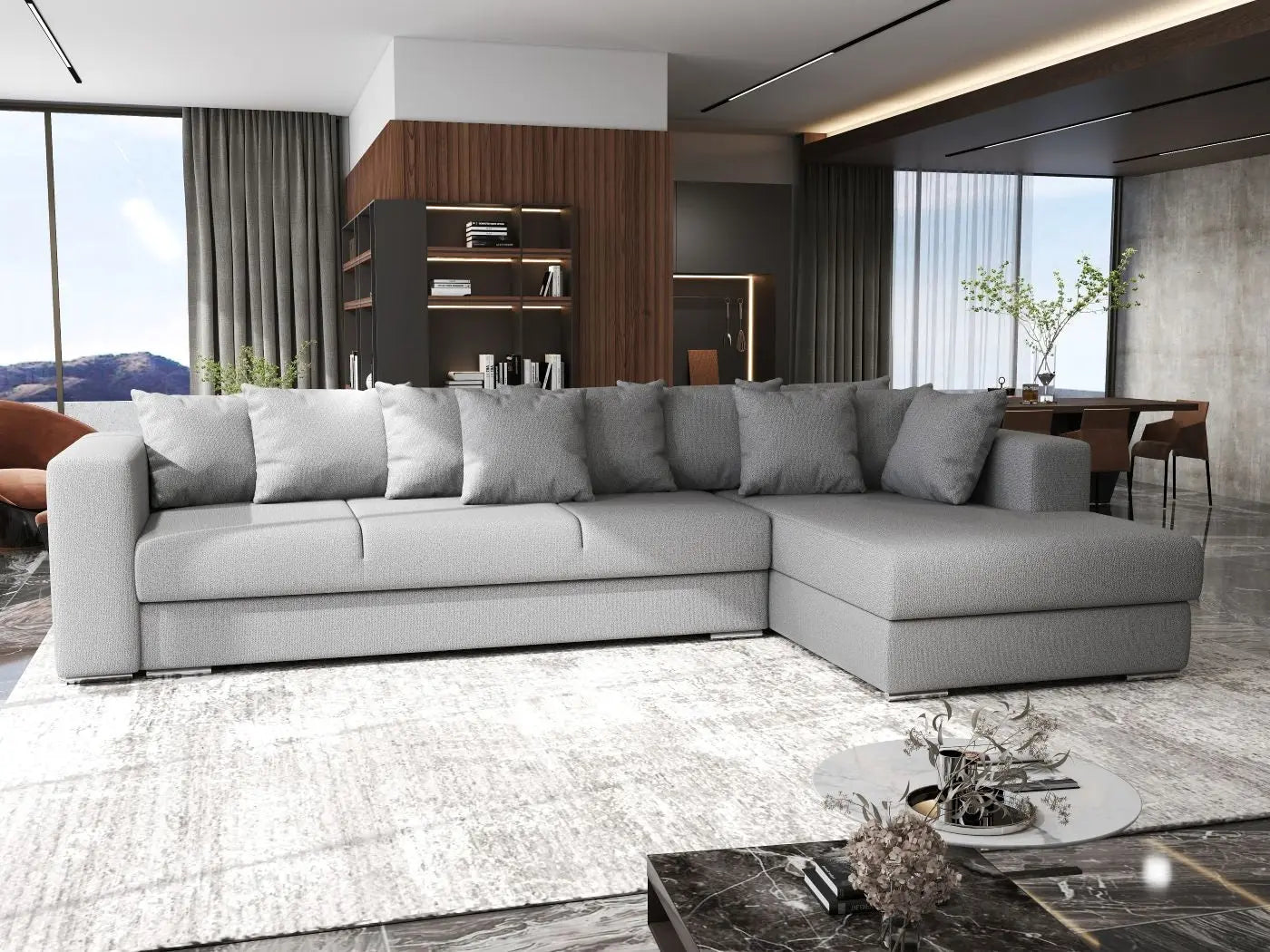 Colțar extensibil dumonde cu ladă de depozitare si sezut confortabil din spuma HR, Gloria Grey II 320x183 cm Fabrica