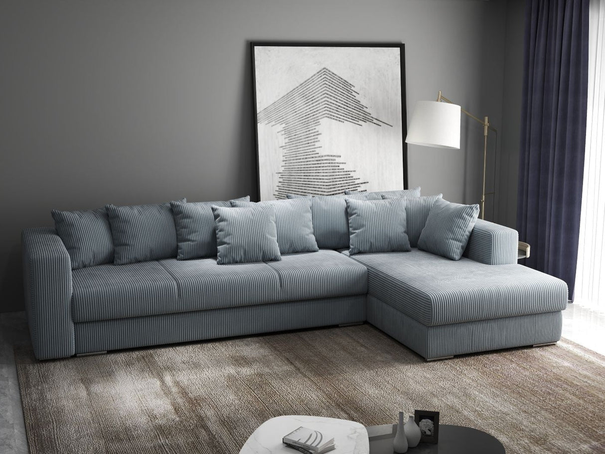 Colțar extensibil dumonde cu ladă de depozitare si sezut confortabil din spuma HR, Gloria Grey Zoom II 320x183 cm Fabrica