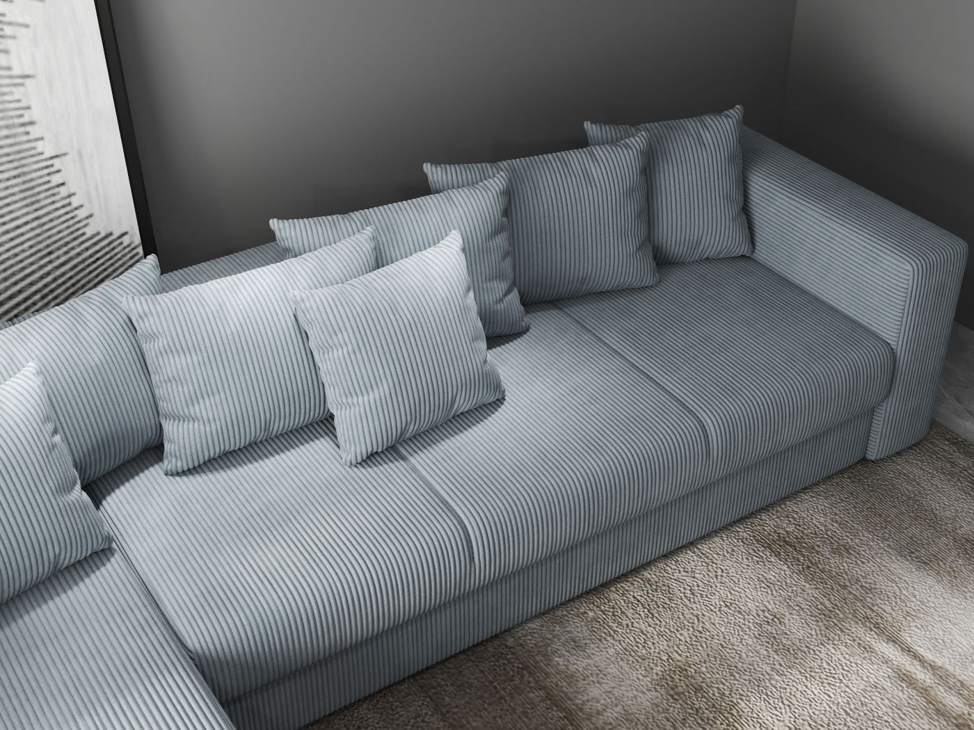 Colțar extensibil dumonde cu ladă de depozitare si sezut confortabil din spuma HR, Gloria Zoom Grey 320x183 cm Fabrica