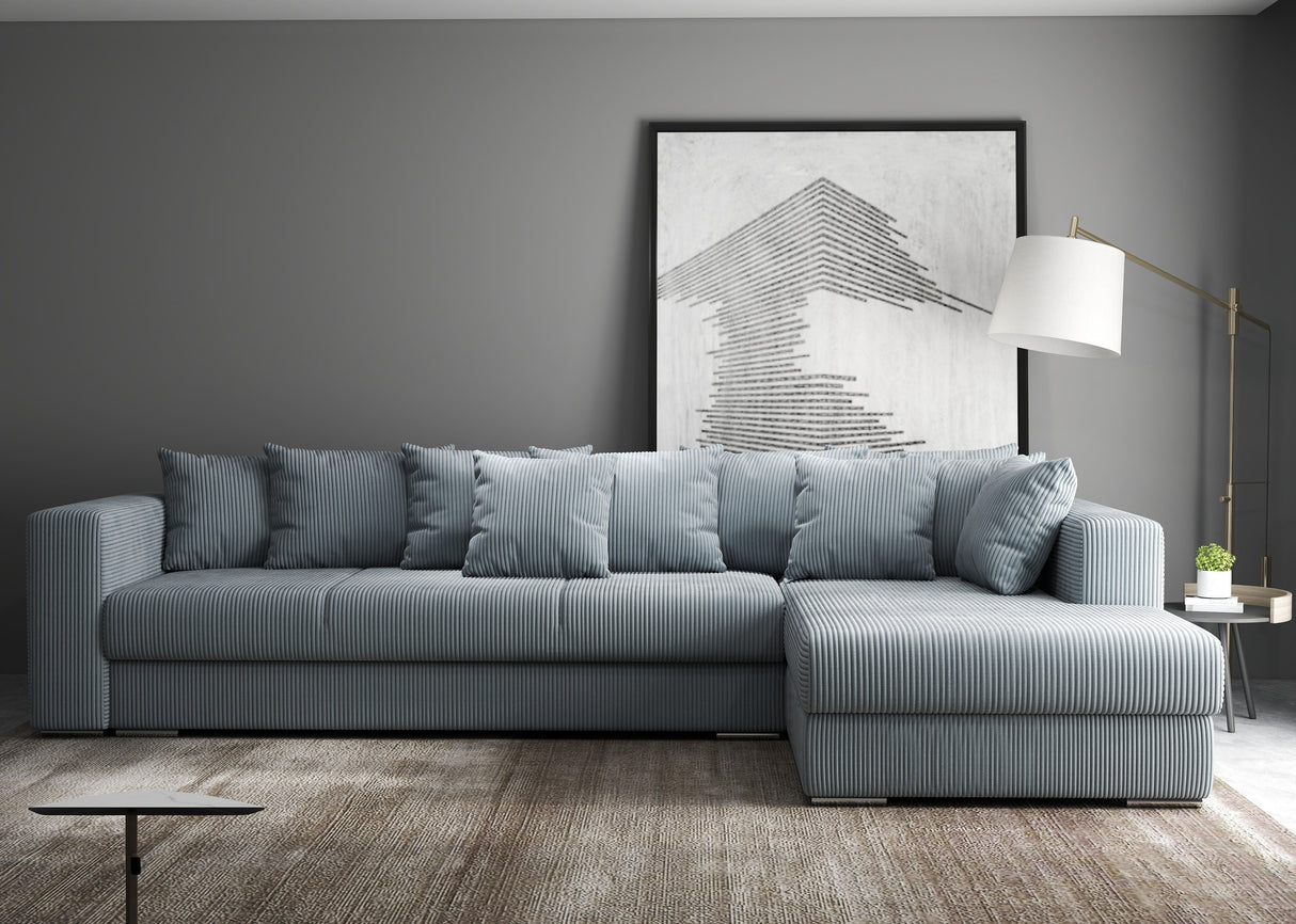 Colțar extensibil dumonde cu ladă de depozitare si sezut confortabil din spuma HR, Gloria Grey Zoom II 320x183 cm Fabrica