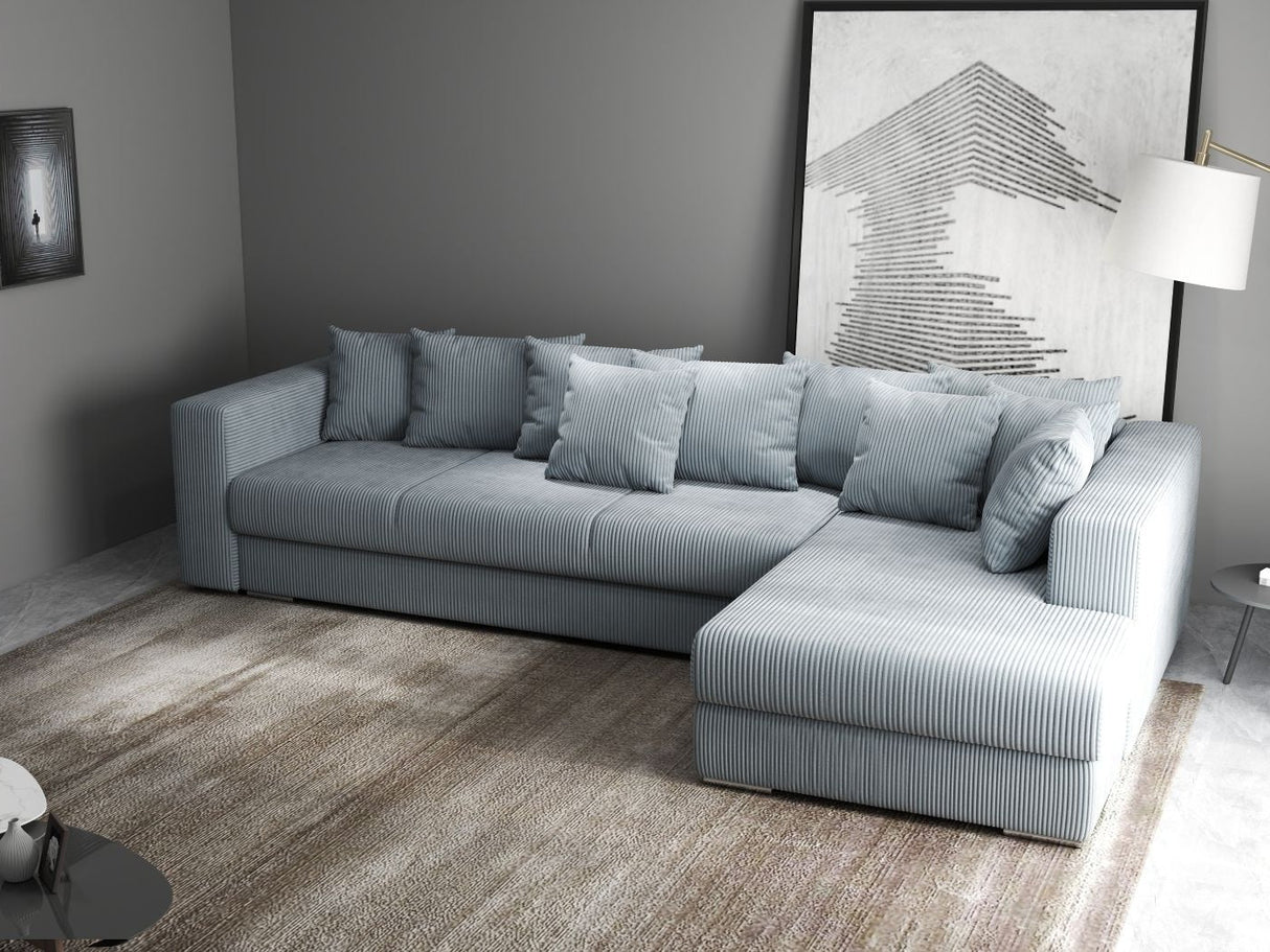 Colțar extensibil dumonde cu ladă de depozitare si sezut confortabil din spuma HR, Gloria Grey Zoom II 320x183 cm Fabrica