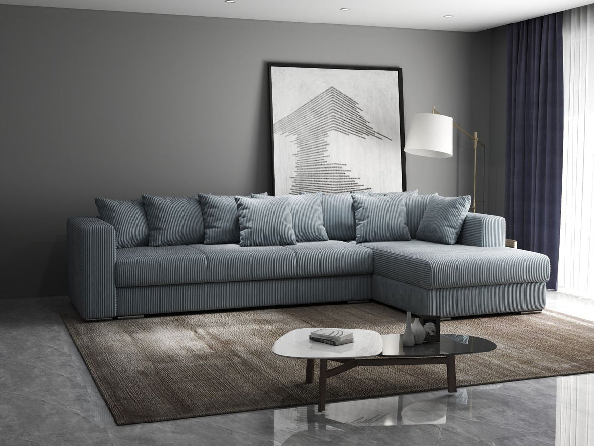Colțar extensibil dumonde cu ladă de depozitare si sezut confortabil din spuma HR, Gloria Grey Zoom II 320x183 cm Fabrica