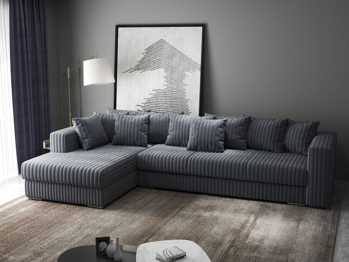 Colțar extensibil dumonde cu ladă de depozitare si sezut confortabil din spuma HR, Gloria Gri Ambience II 320x183 cm Fabrica