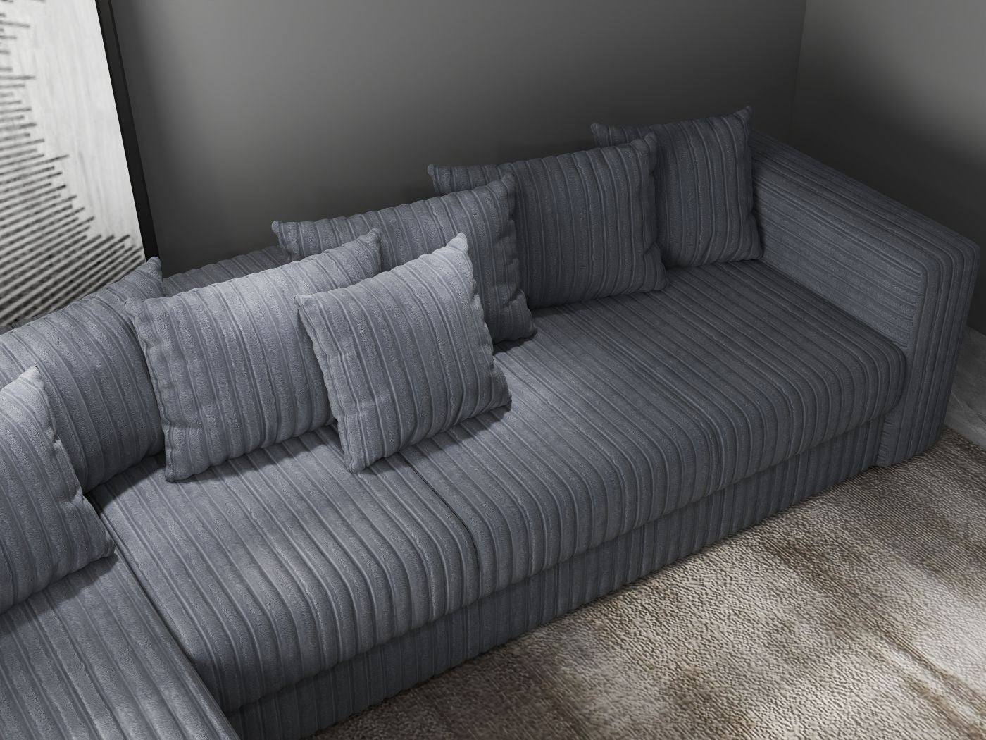 Colțar extensibil dumonde cu ladă de depozitare si sezut confortabil din spuma HR, Gloria Ambience Gri II 320x183 cm Fabrica