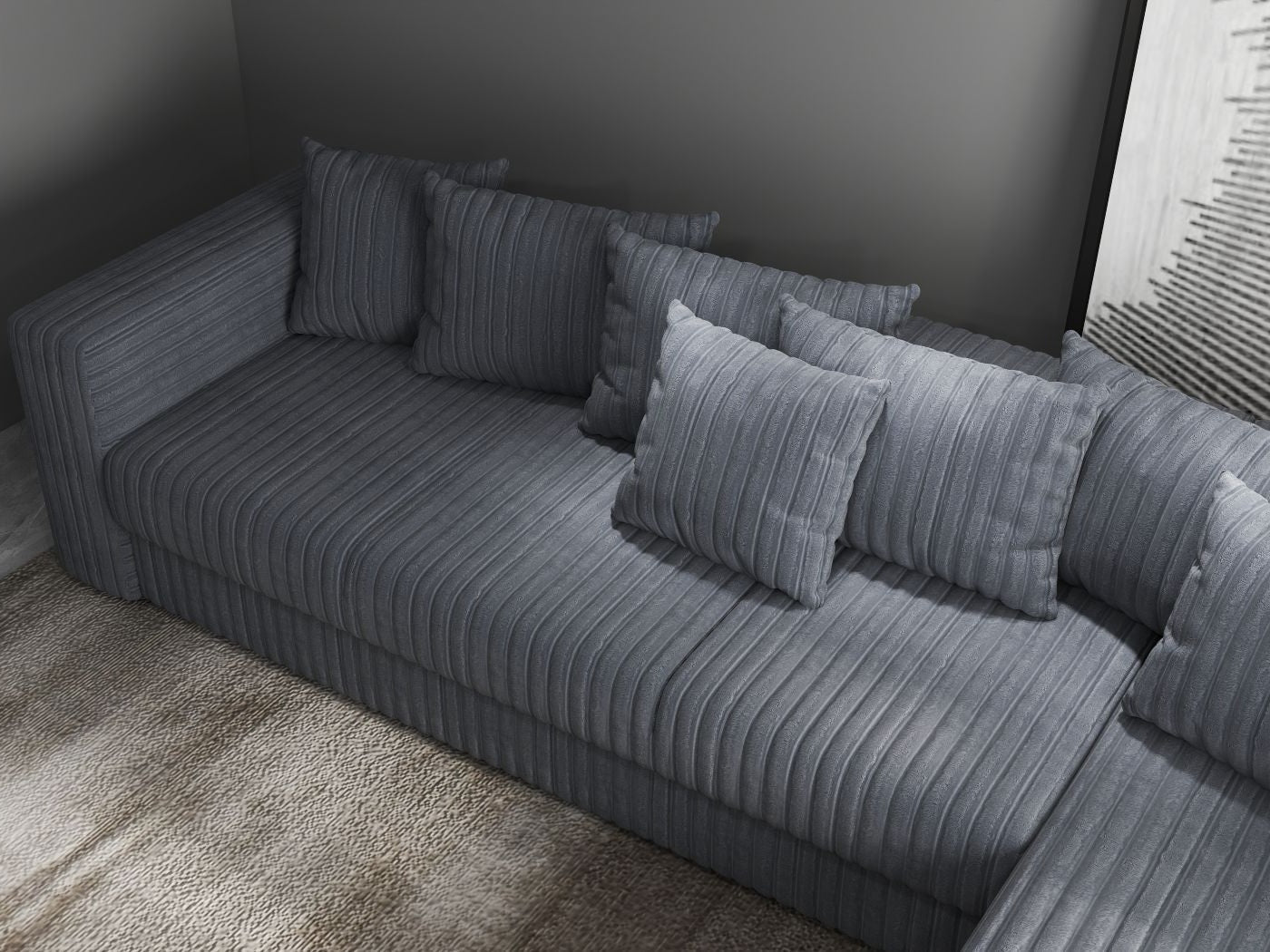 Colțar extensibil dumonde cu ladă de depozitare si sezut confortabil din spuma HR, Gloria Ambience Gri 320x183 cm Fabrica